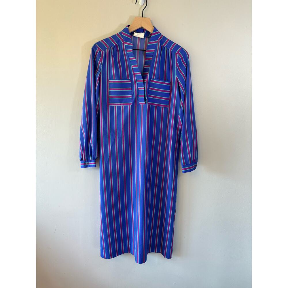 Vintage Serbin Long Sleeve Striped Midi Dress